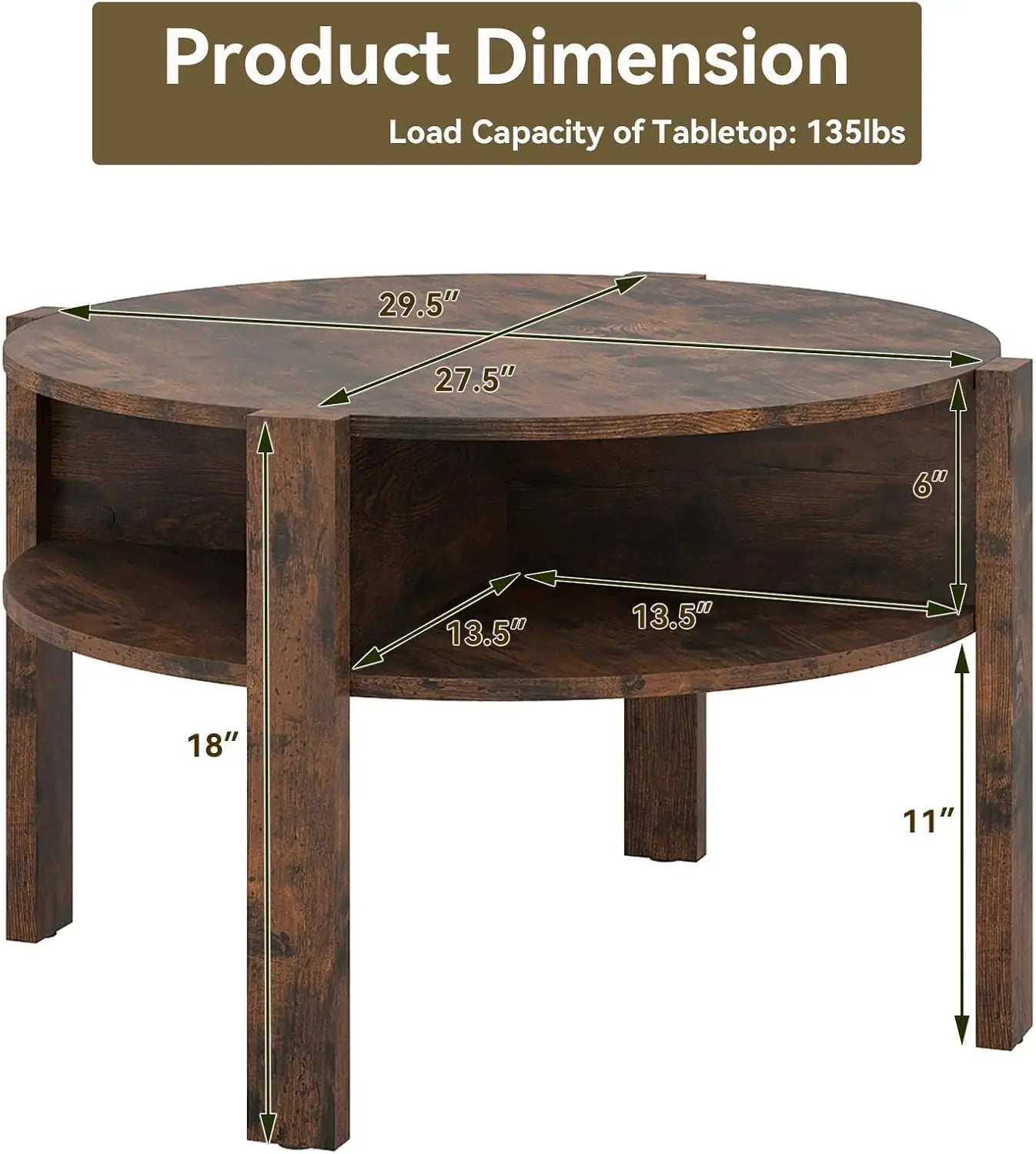 XMSJ Coffee Table 2-Tier - Mid Century Modern with Storage Shelves & 4 Compartments - Deal Done