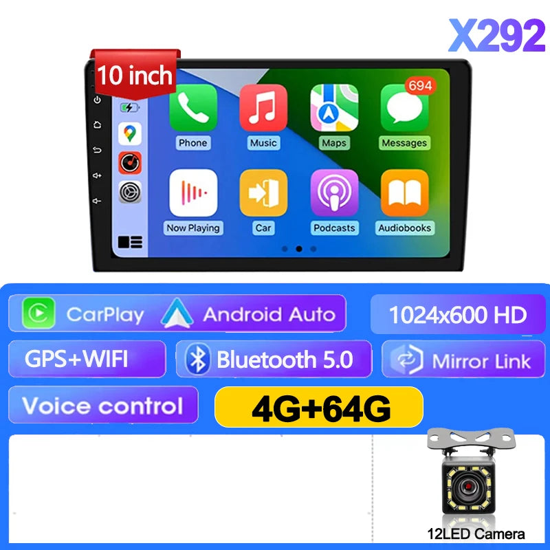 Android 13 Car Radio 7/9/10 Inch Double Din - GPS CarPlay WiFi Bluetooth Multimedia Stereo 64G