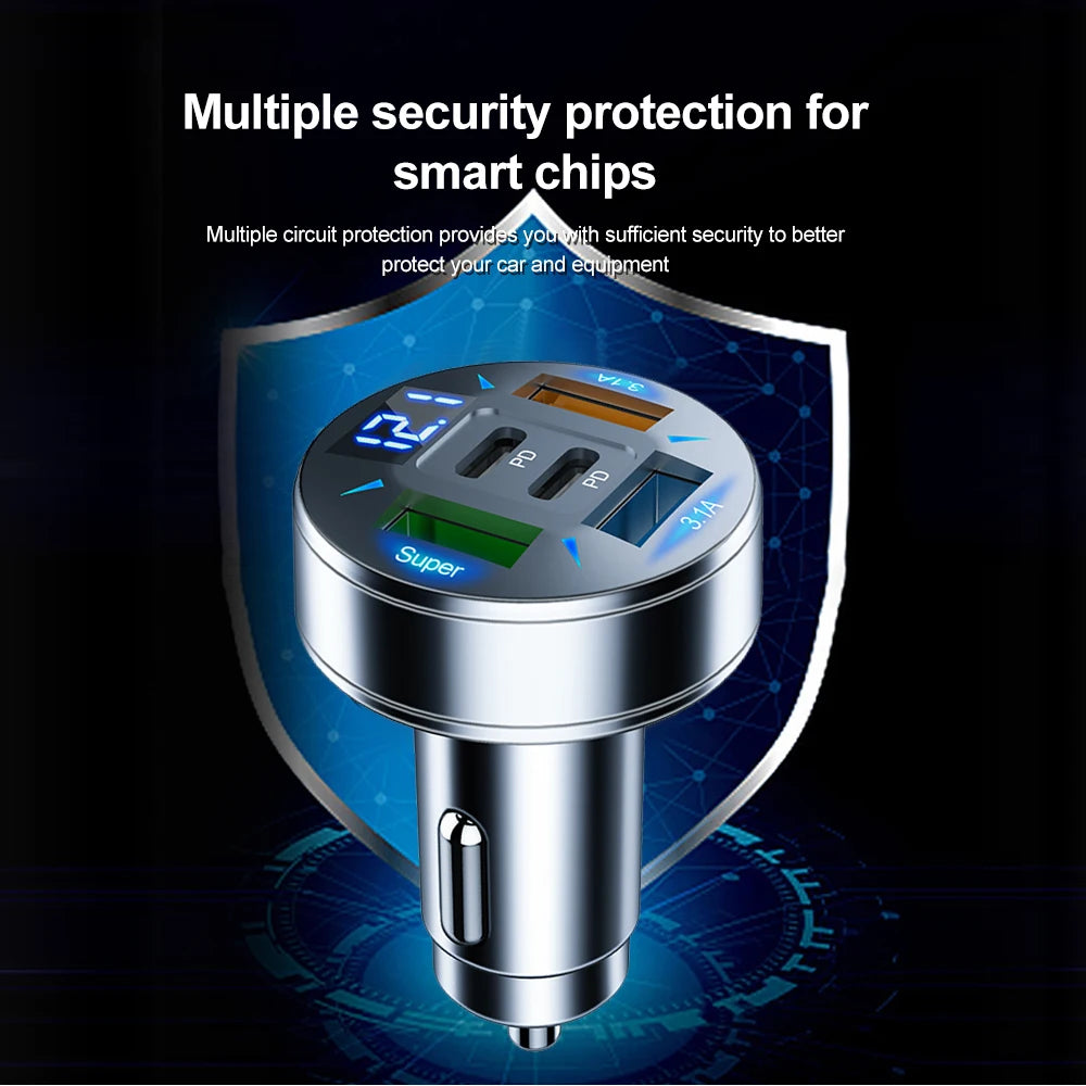 Kebidumei 250W 5-Port Car Charger - Fast Charging PD QC3.0 USB-C Adapter for iPhone Samsung - Deal Done