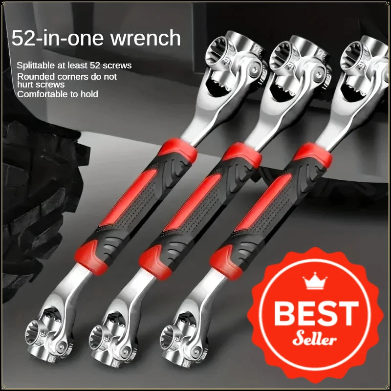 52-in-1 Universal Tool Set – 360° Adjustable Wrench Kit