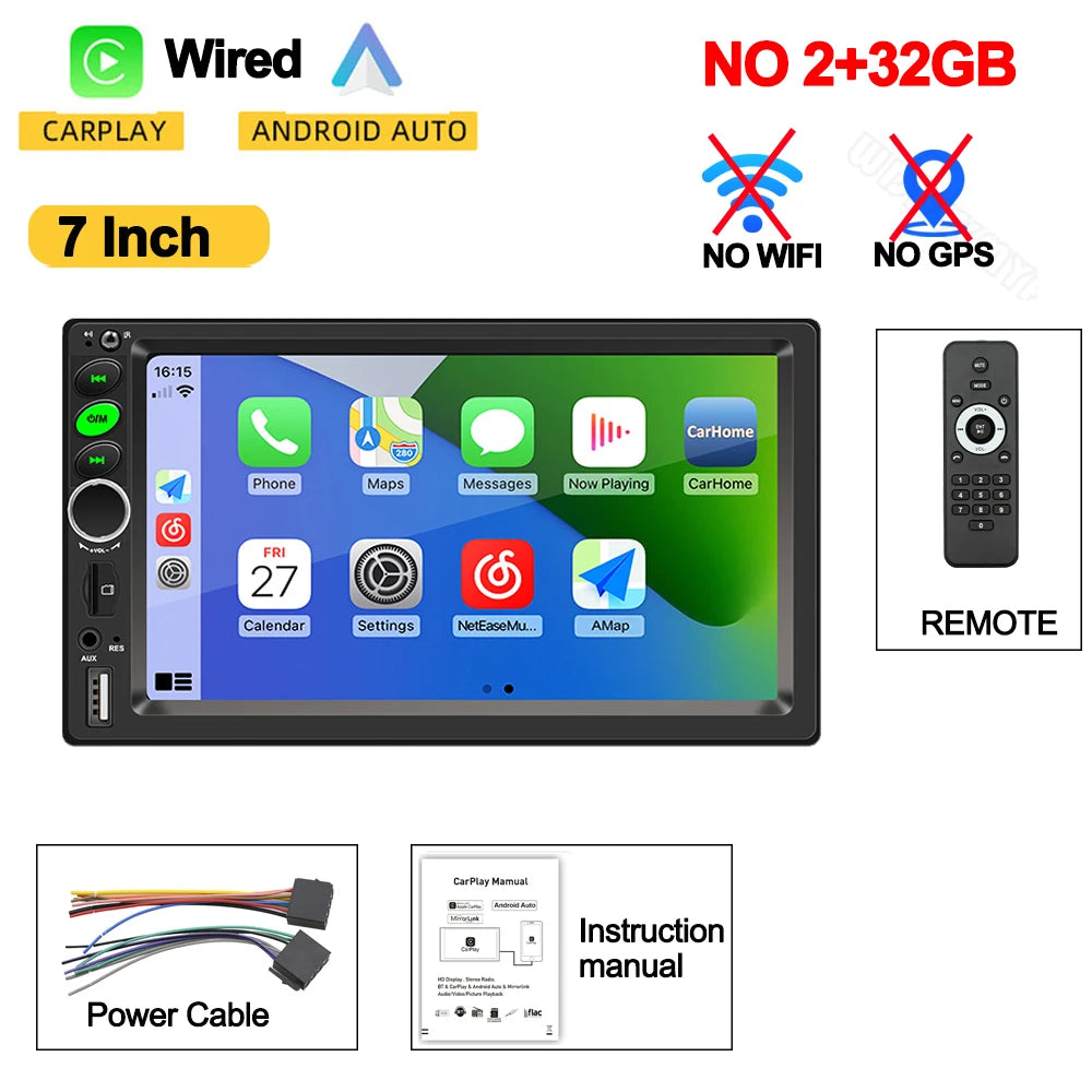 Android 13 Car Radio 7/9/10 Inch Double Din - GPS CarPlay WiFi Bluetooth Multimedia Stereo 64G