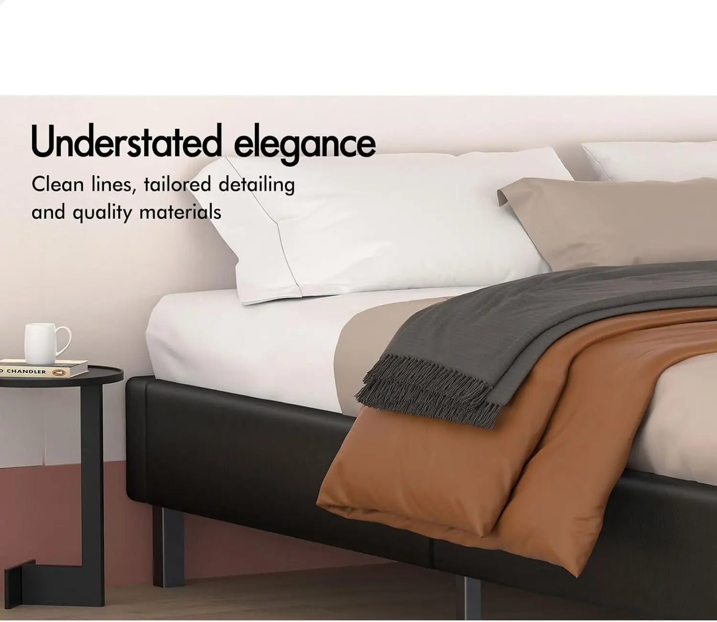 XMSJ Double Bed Frame Platform Base - PU Leather Upholstered Black Basel No Headboard - Deal Done