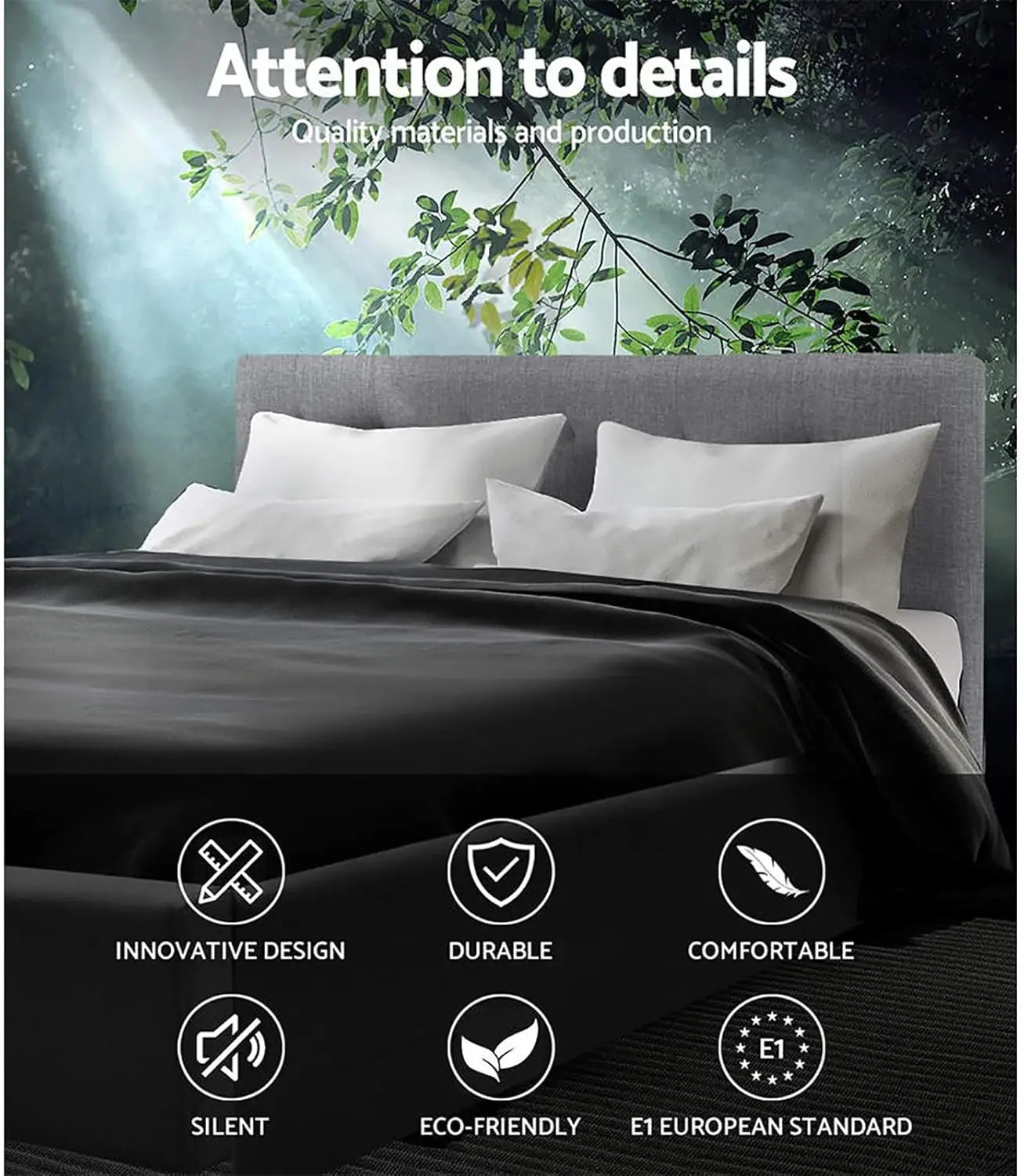 XMSJ Single Bed Frame Grey Linen - Tufted Headboard Platform Bed - Deal Done