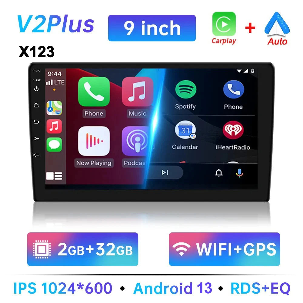 Android 13 Car Radio 7/9/10 Inch Double Din - GPS CarPlay WiFi Bluetooth Multimedia Stereo 64G
