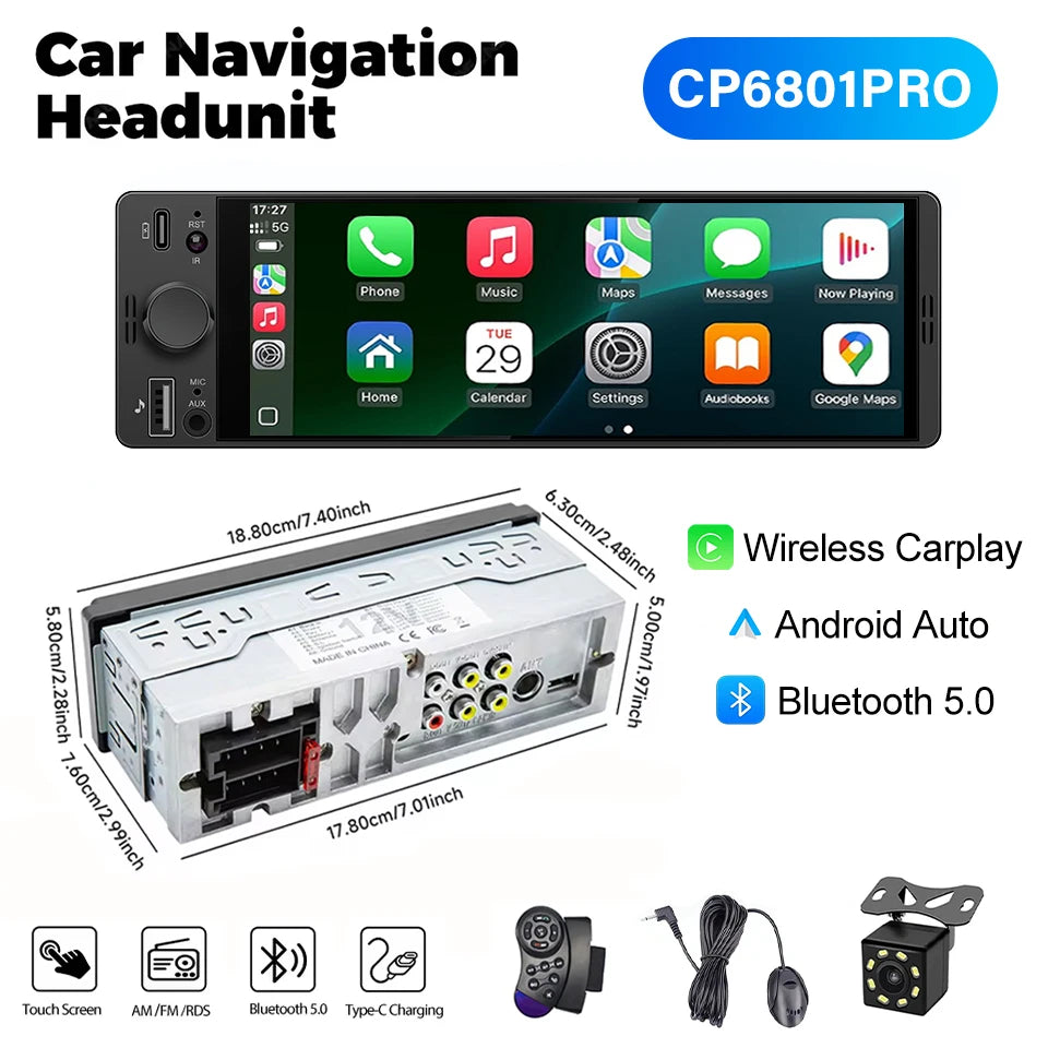 6.86" Car MP5 Radio CarPlay Android Auto