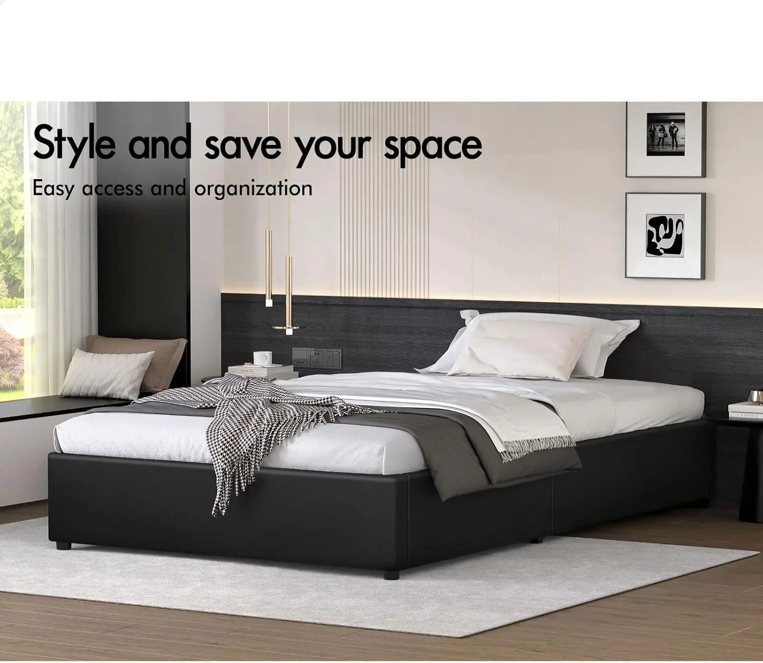 XMSJ Single Bed Frame 1600mm Gas Lift Storage - PU Leather Platform Base No Headboard - Deal Done