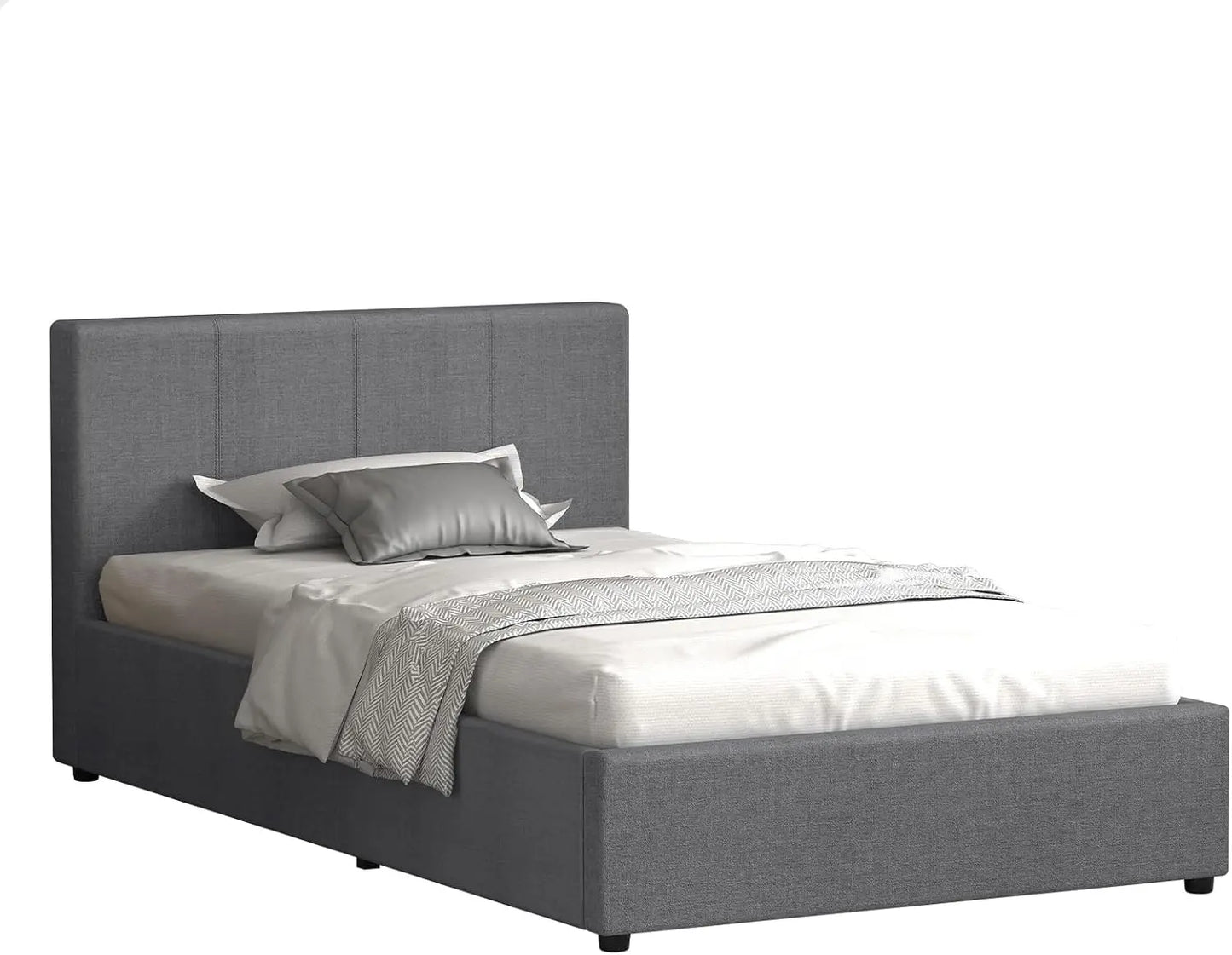 Bed Frame with Gas Lift Storage Base Single Size, Bed Platform Foundation with Linen Fabric Upholstered Tufted Headboard for Mat - Deal Done