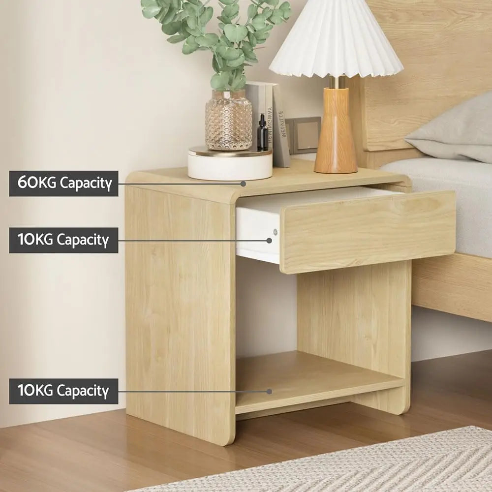 XMSJ Side Table Pine - Modern Morocco Nightstand with Drawer & Shelf - Deal Done
