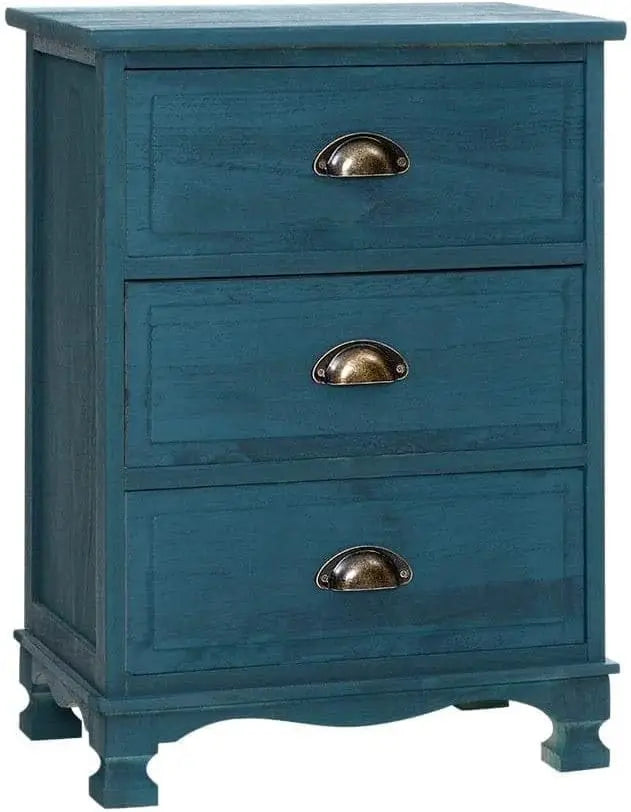 XMSJ Vintage Blue Bedside Table Modern Morocco - 3 Drawer Chest Storage - Deal Done
