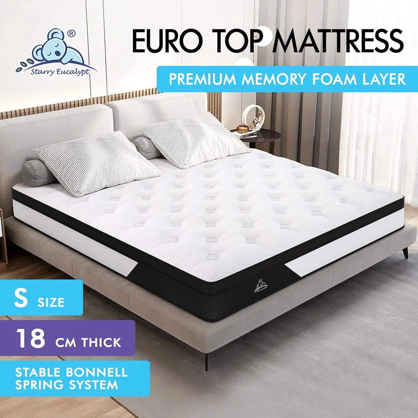 XMSJ Double Mattress 18cm Duracoil Bonnell Spring - Euro Top Memory Foam Enhanced Edge - Deal Done