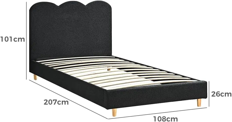 Single Bed Frame Fabric Upholstered Platform Bed Base with Headboard, Black - Deal Done
