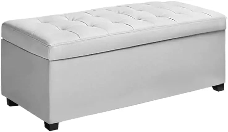 Storage Ottoman Foot Rest Stool 97cm - Padded Seat Blanket Box Chest White Faux Leather - Deal Done