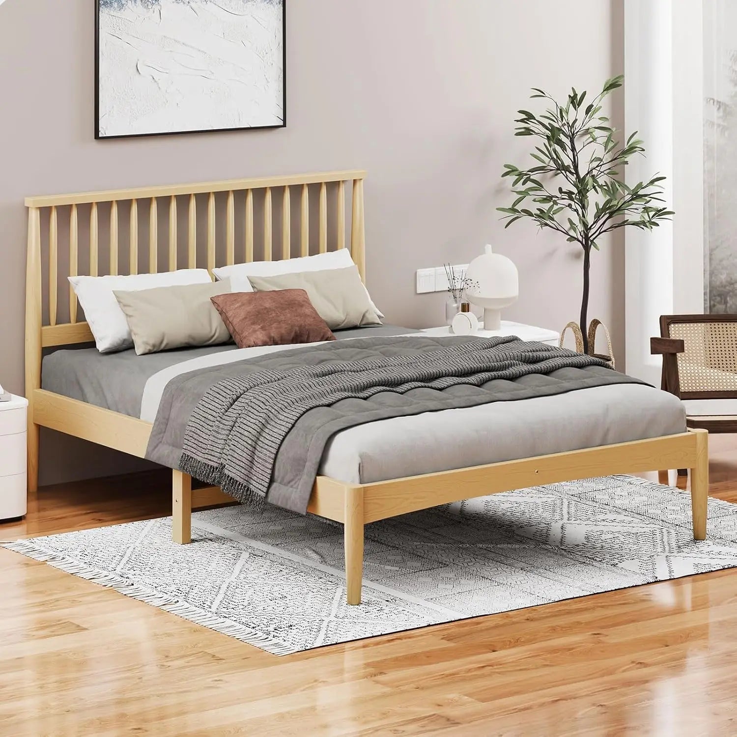 XMSJ Queen Wooden Bed Frame - Solid Pine Platform with Headboard & Timber Slats - Deal Done