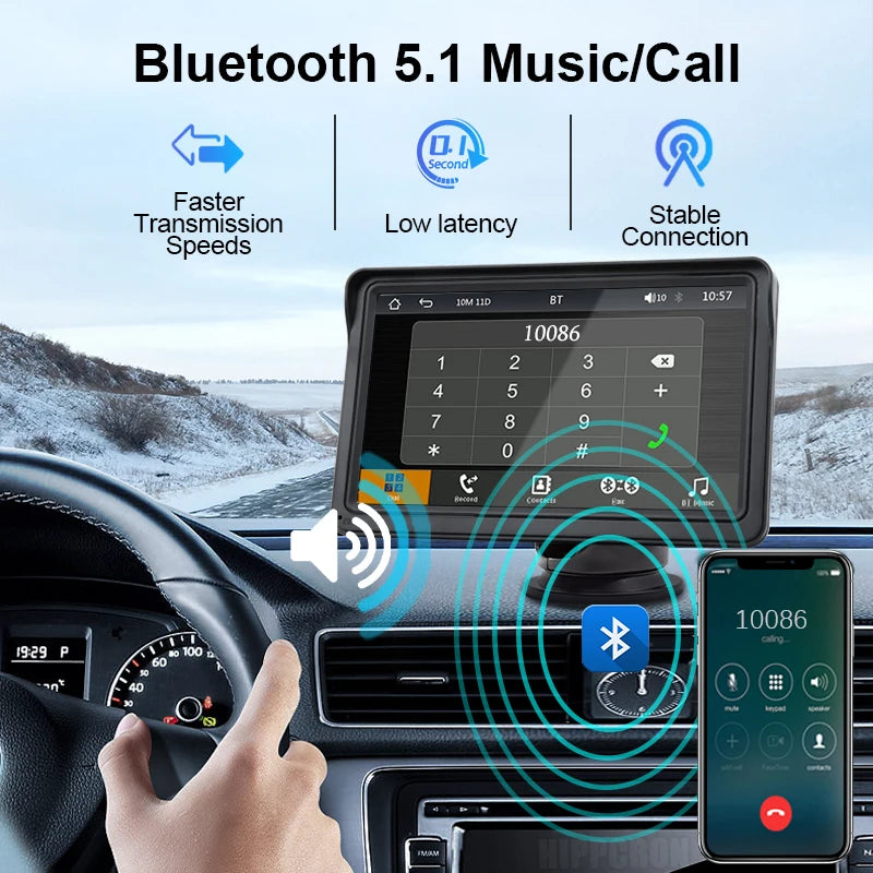 Hippcron 7" Portable CarPlay & Android Auto Car Radio