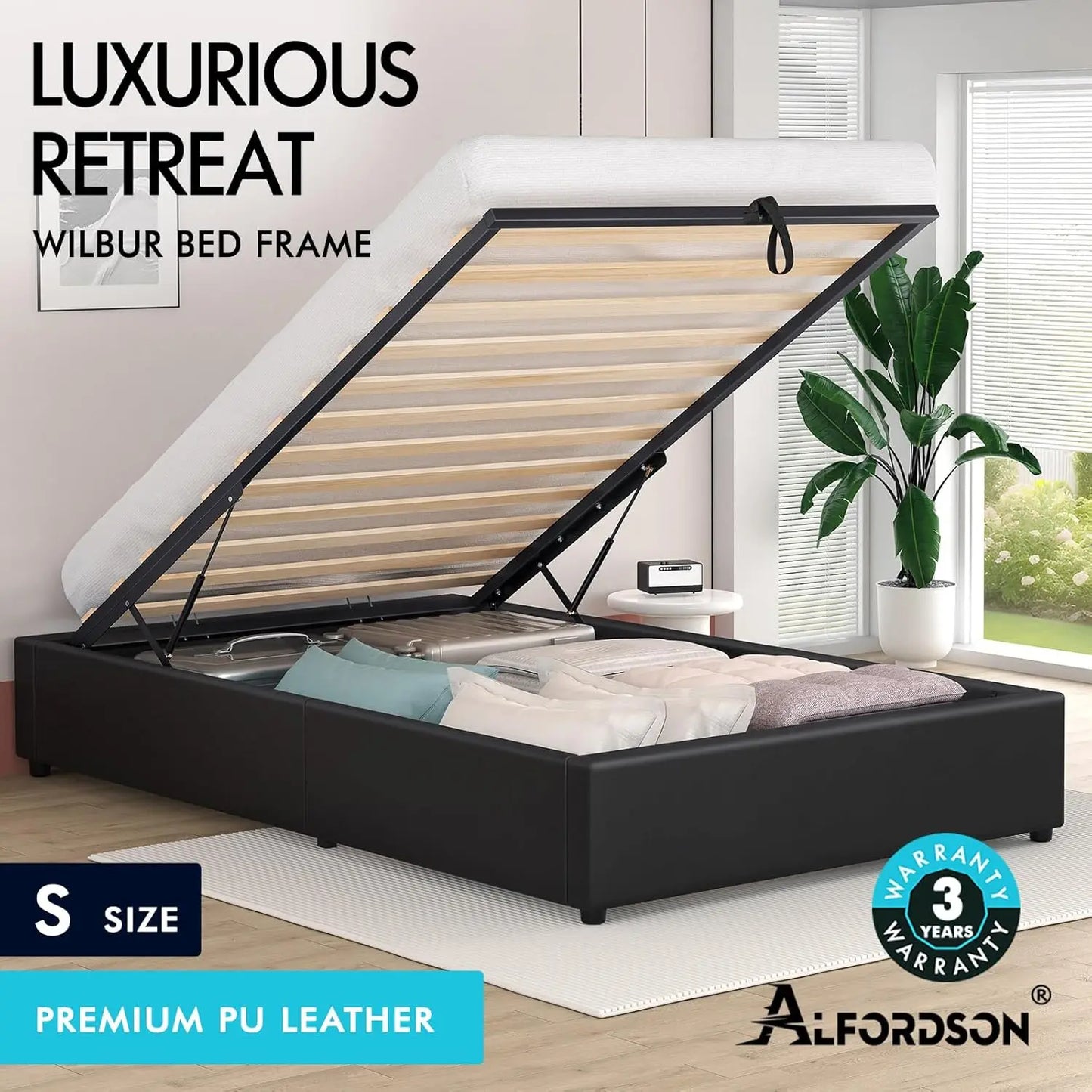 XMSJ Single Bed Frame 1600mm Gas Lift Storage - PU Leather Platform Base No Headboard - Deal Done