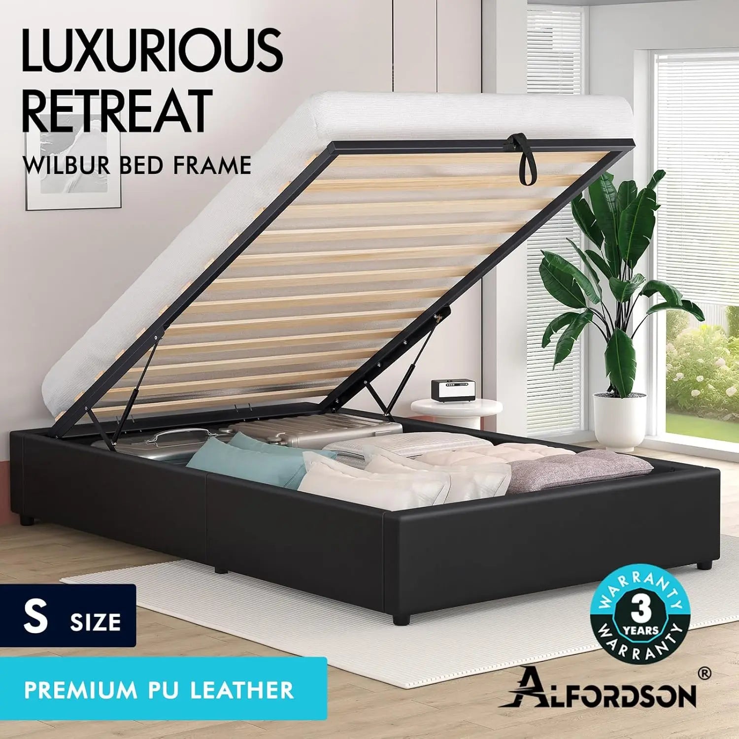 XMSJ Single Bed Frame 1600mm Gas Lift Storage - PU Leather Platform Base No Headboard - Deal Done