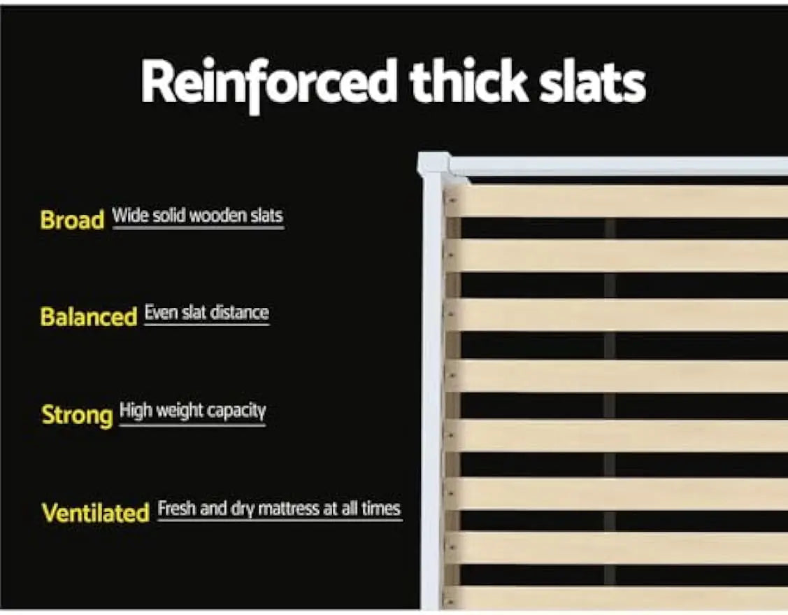 King Single Bed Frame，White Heavy Solid Wooden Bed Base with Thicken Timber Slats, Pine Wood Bed Foundation with Storage Space, - Deal Done