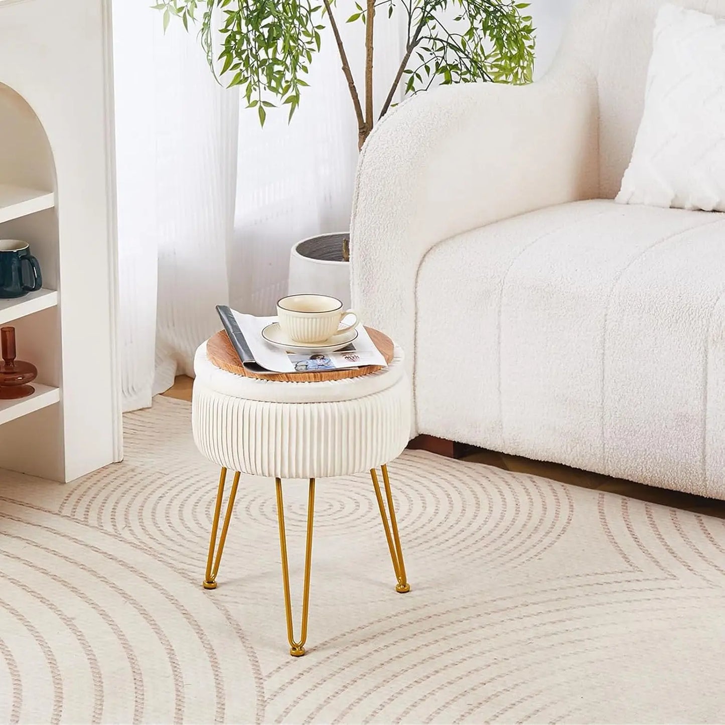 Foot Rest Stool Round - Upholstered Storage Ottoman with Memory Foam - Deal Done