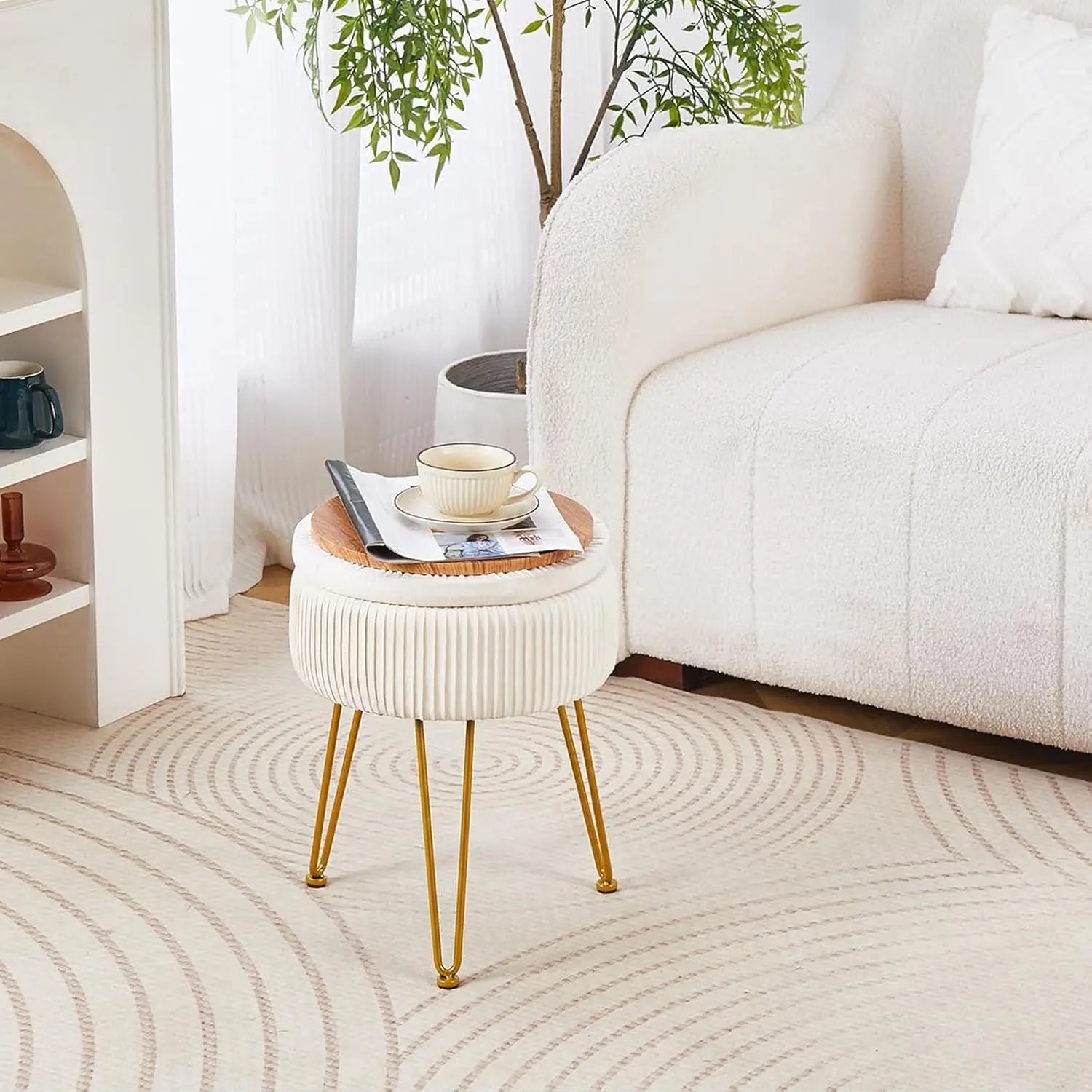 Foot Rest Stool Round - Upholstered Storage Ottoman with Memory Foam - Deal Done