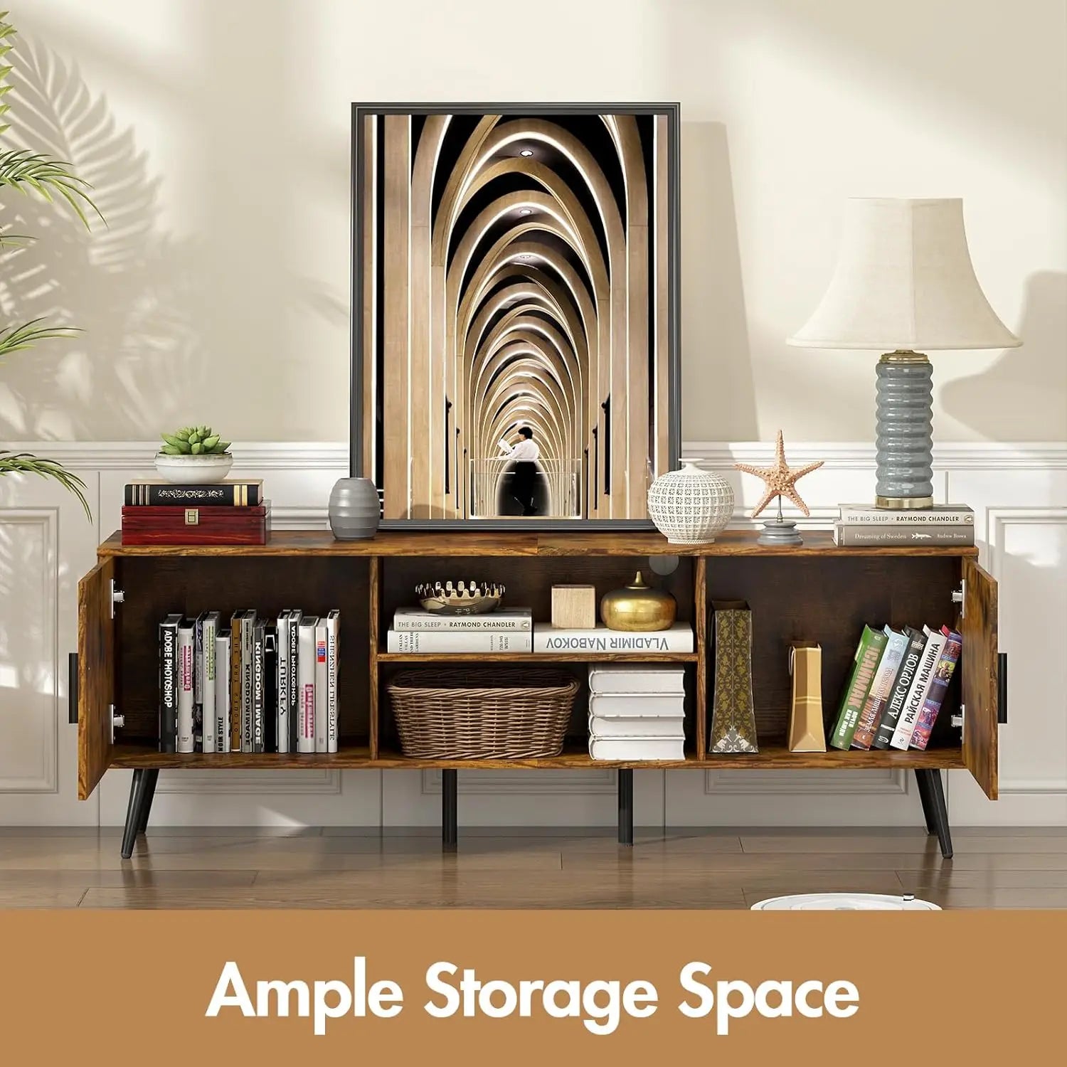 XMSJ Entertainment Center TV Unit 140cm - Modern Console with Adjustable Shelves & 2 Cabinets - Deal Done