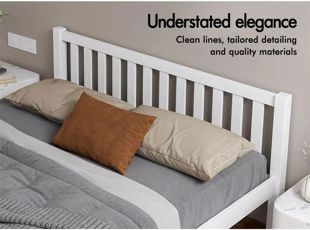 XMSJ Double Wooden Bed Base White - Pine Timber Slats Platform 1600mm - Deal Done