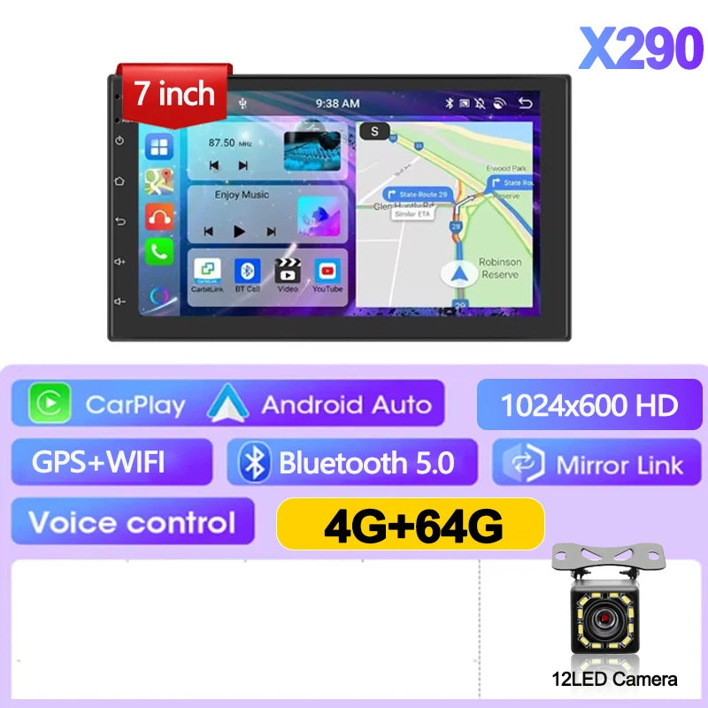 Android 13 Car Radio 7/9/10 Inch Double Din - GPS CarPlay WiFi Bluetooth Multimedia Stereo 64G