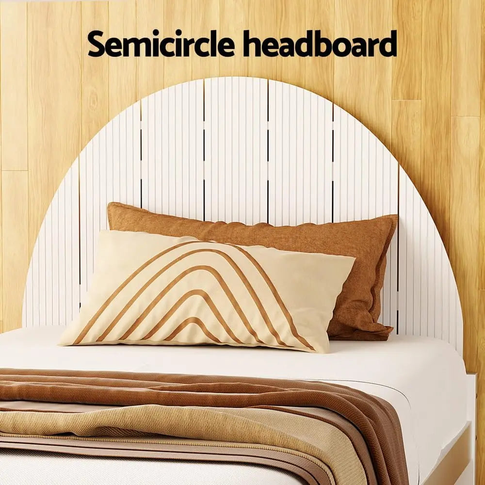 XMSJ Platform Bed Frame with Headboard - White Wooden Timber Slat Base - Deal Done