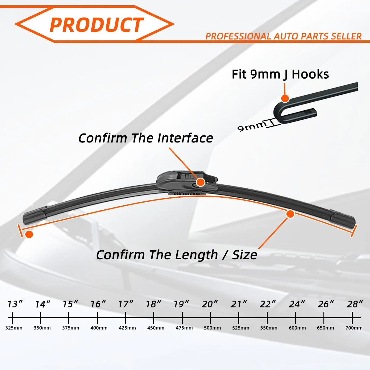Universal J/U Hook Wiper Blades – 13" to 28" All Sizes
