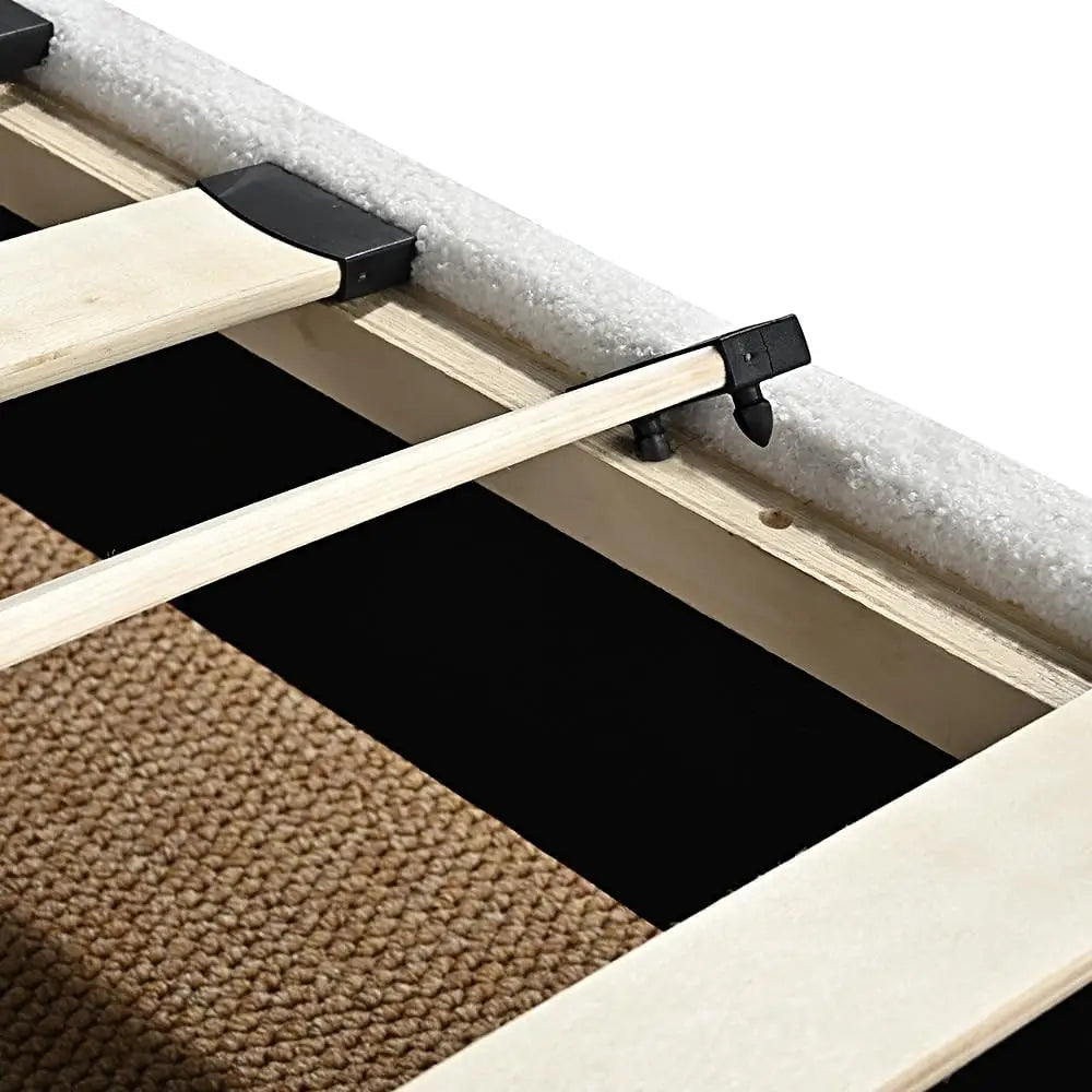 XMSJ Single Bed Frame White - Fabric Upholstered Platform with Headboard - Deal Done