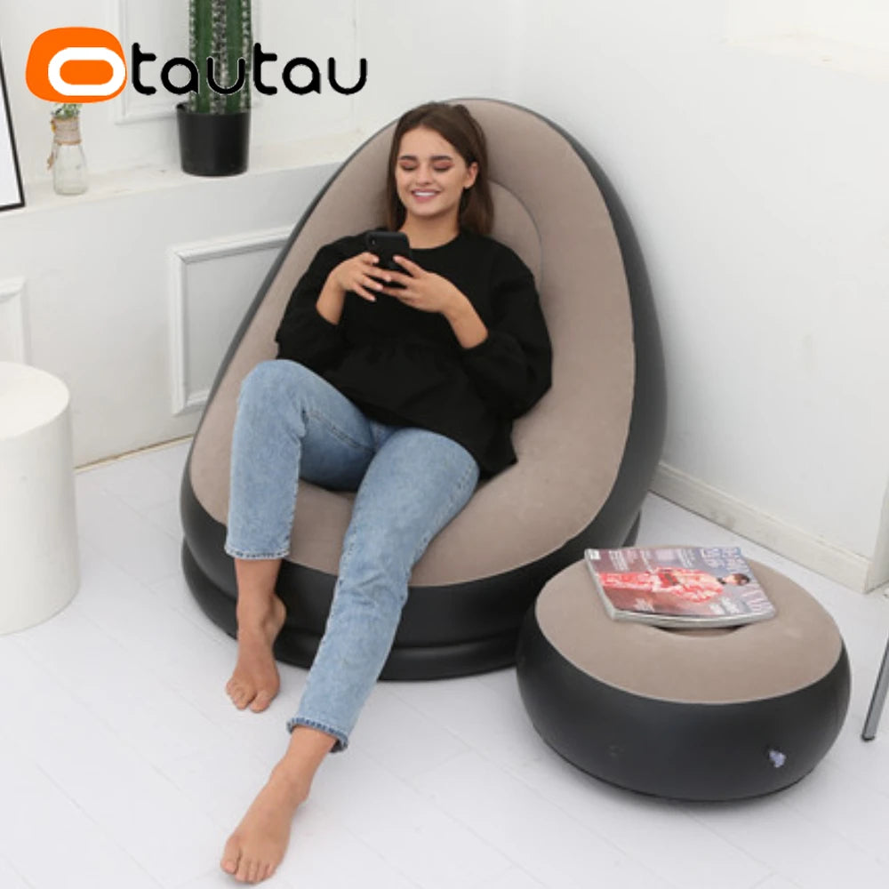 OTAUTAU Inflatable Lounger with Footstool - Outdoor Camping Recliner Sofa - Deal Done