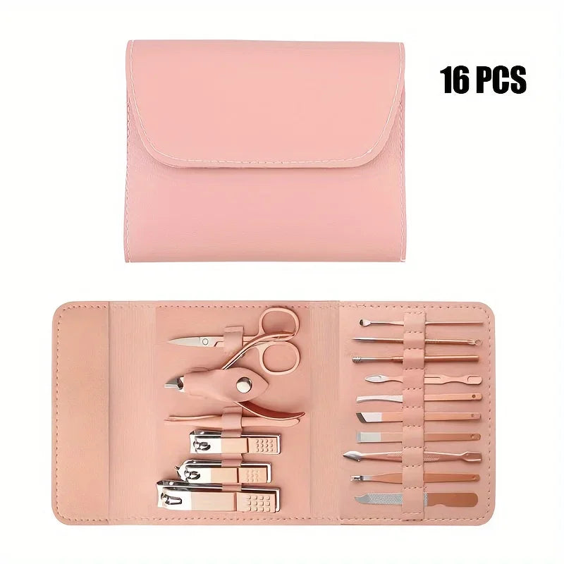 16pcs Professional Nail Clippers Set Stainless Steel - Manicure Pedicure Kit with Travel Case - Deal Done