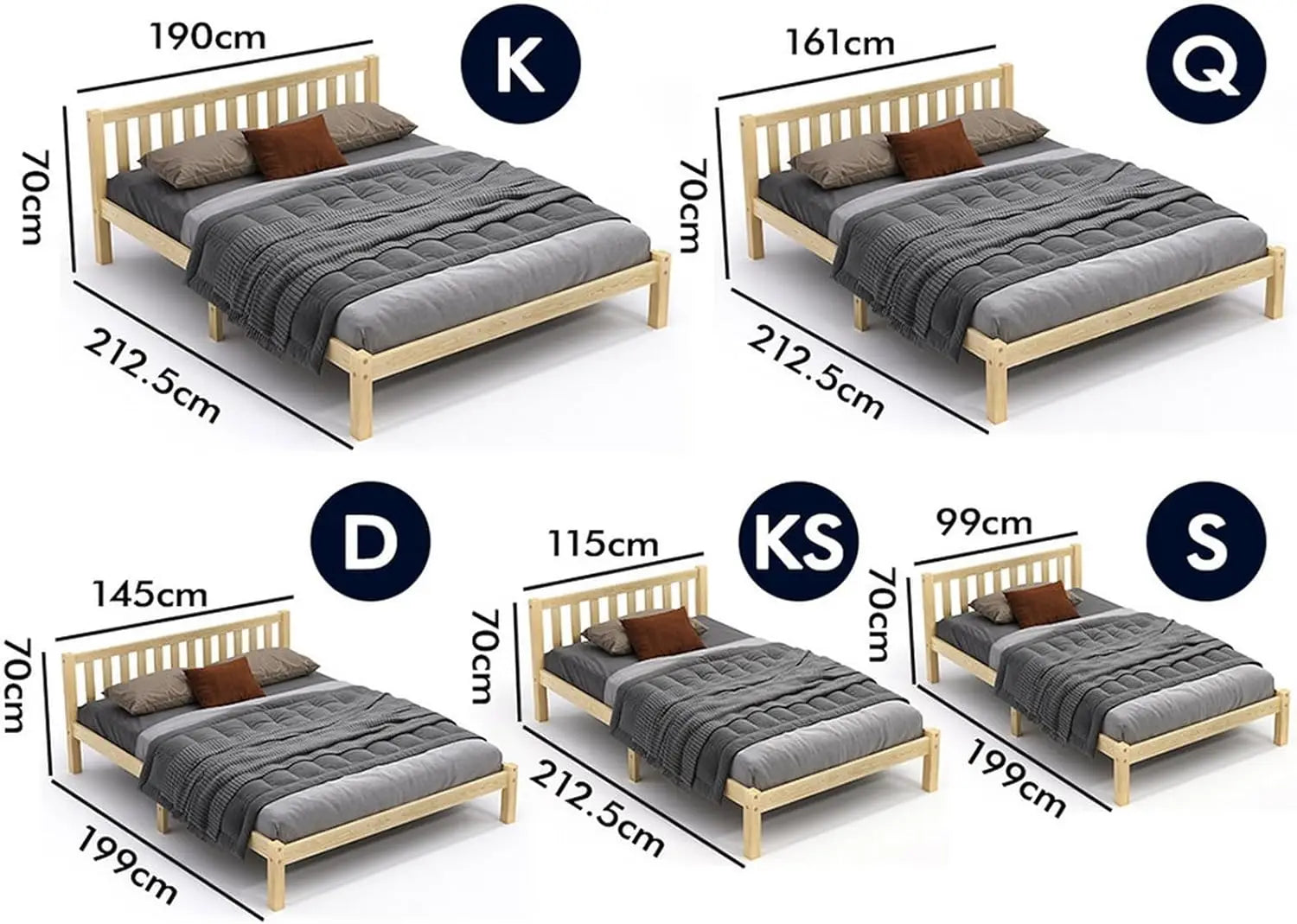 XMSJ Queen Wooden Bed Frame - Solid Pine Timber Slats Oak Platform Support - Deal Done