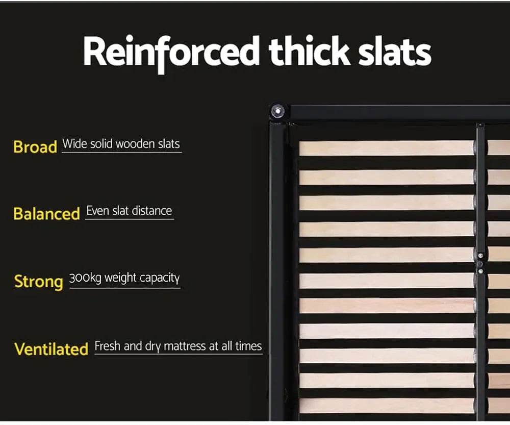 XMSJ Double Bed Frame Platform Wingback Headboard - Grey Fabric Upholstered Base - Deal Done