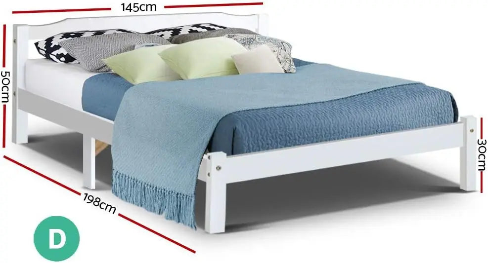 XMSJ Wooden Double Bed Base White - Pine Platform with Headboard & Storage - Deal Done