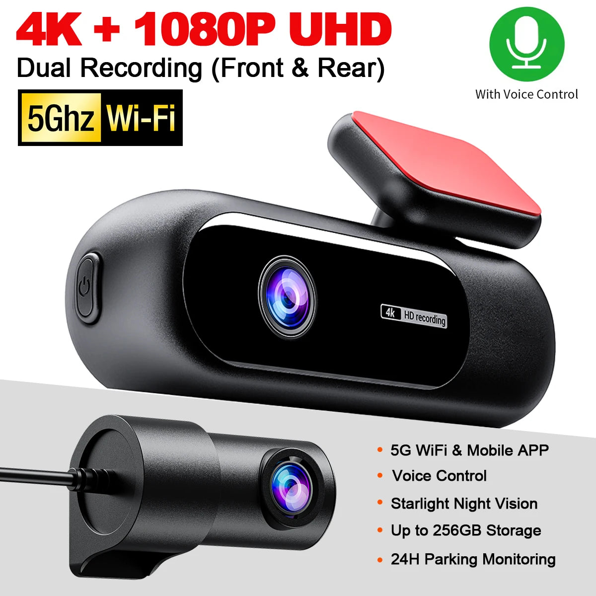 4K Dual Dash Cam WiFi – Night Vision & Parking