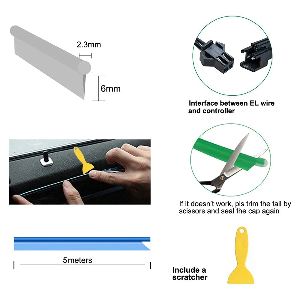 5M Car Interior LED Strip Ambient Light – 10 Colors
