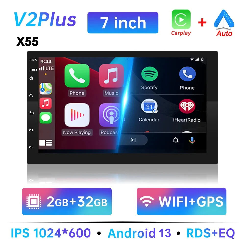 Android 13 Car Radio 7/9/10 Inch Double Din - GPS CarPlay WiFi Bluetooth Multimedia Stereo 64G