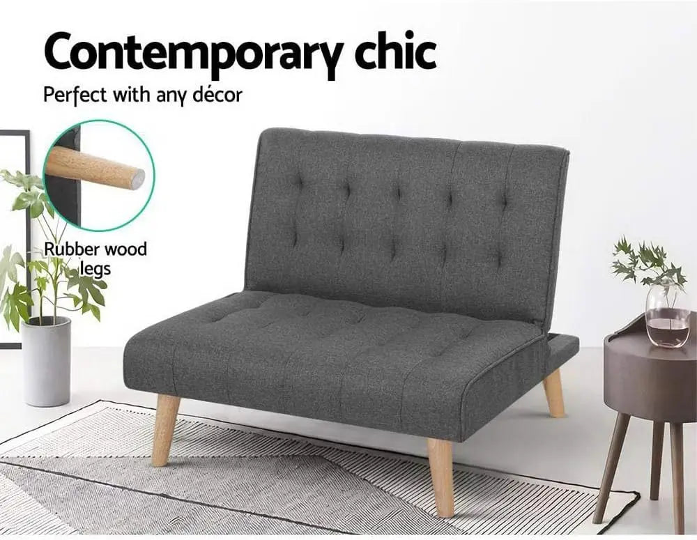 XMSJ Convertible Futon Sleeper Sofa - 1 Seater Tufted Linen Recliner with 3-Position Backrest - Deal Done