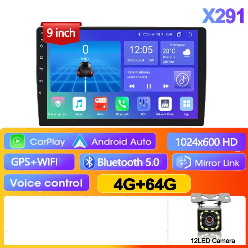 Android 13 Car Radio 7/9/10 Inch Double Din - GPS CarPlay WiFi Bluetooth Multimedia Stereo 64G