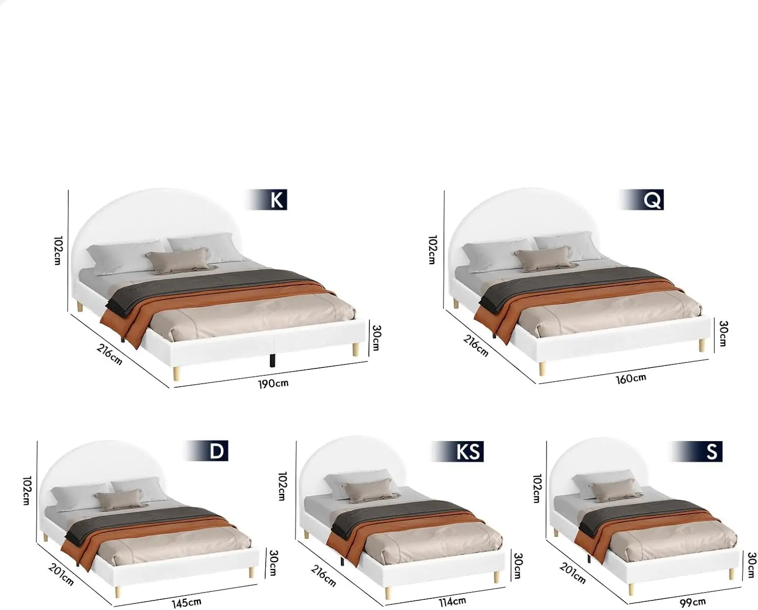 Single Size Bed Frame Calla Series, Boucle Fabric White, Bed Base Mattress Platform Foundation with Headboard - Deal Done