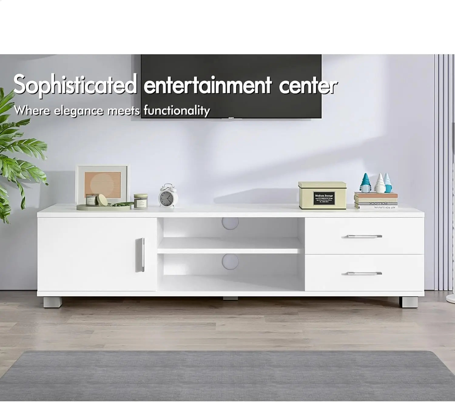 XMSJ TV Cabinet Stand 120cm - Modern Entertainment Unit with 2 Drawers & Shelves - Deal Done