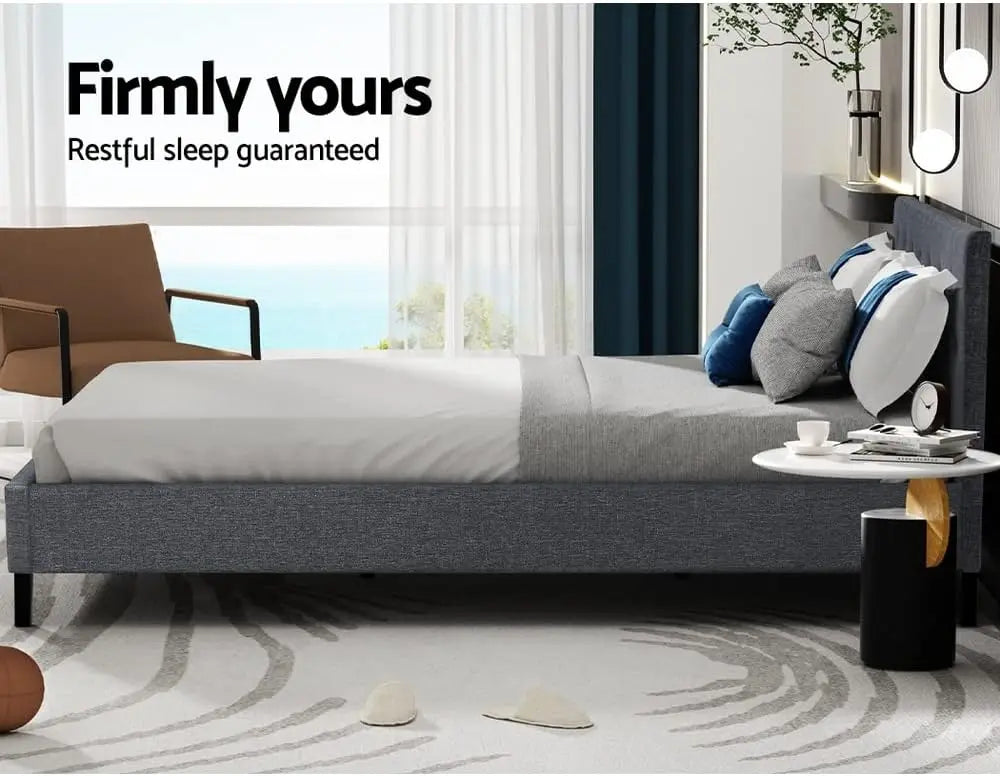 XMSJ Queen Bed Frame Tufted Headboard - Platform Base Grey Faux Linen Upholstered - Deal Done