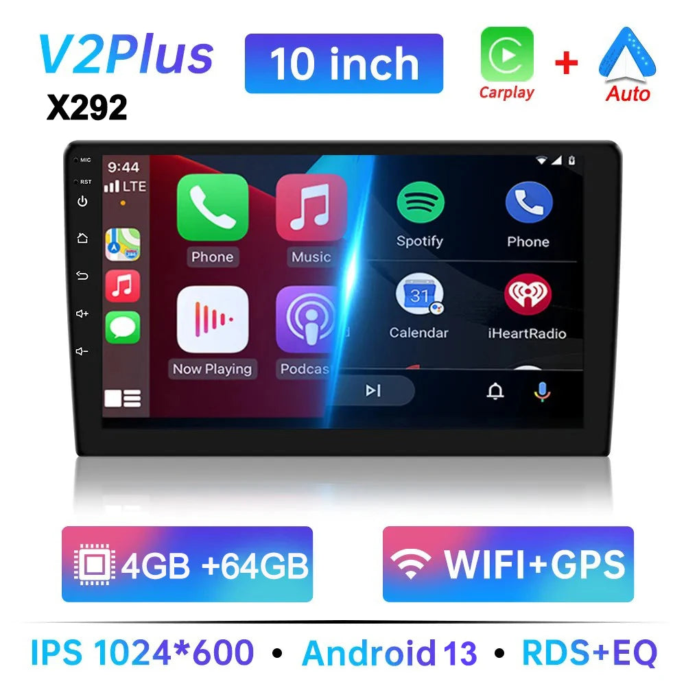 Android 13 Car Radio 7/9/10 Inch Double Din - GPS CarPlay WiFi Bluetooth Multimedia Stereo 64G