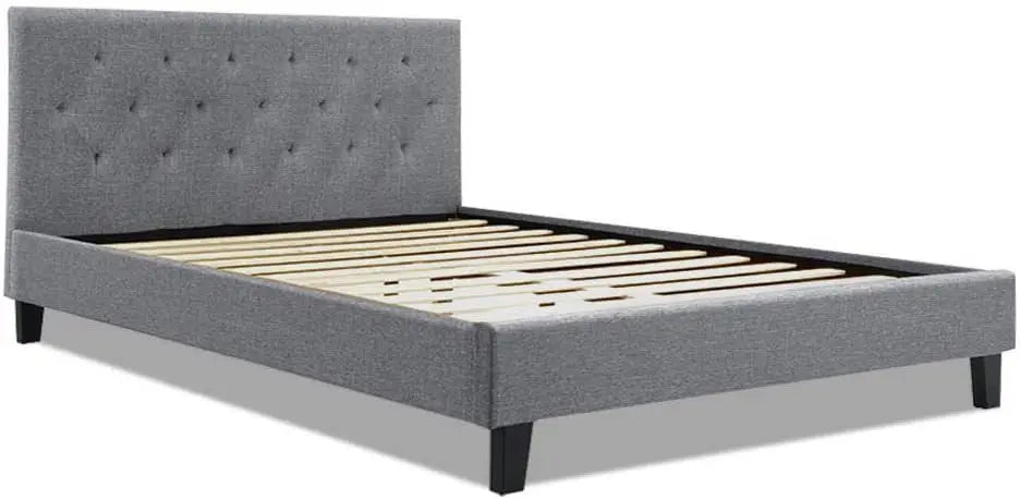 XMSJ Single Bed Frame Grey Linen - Tufted Headboard Platform Bed - Deal Done