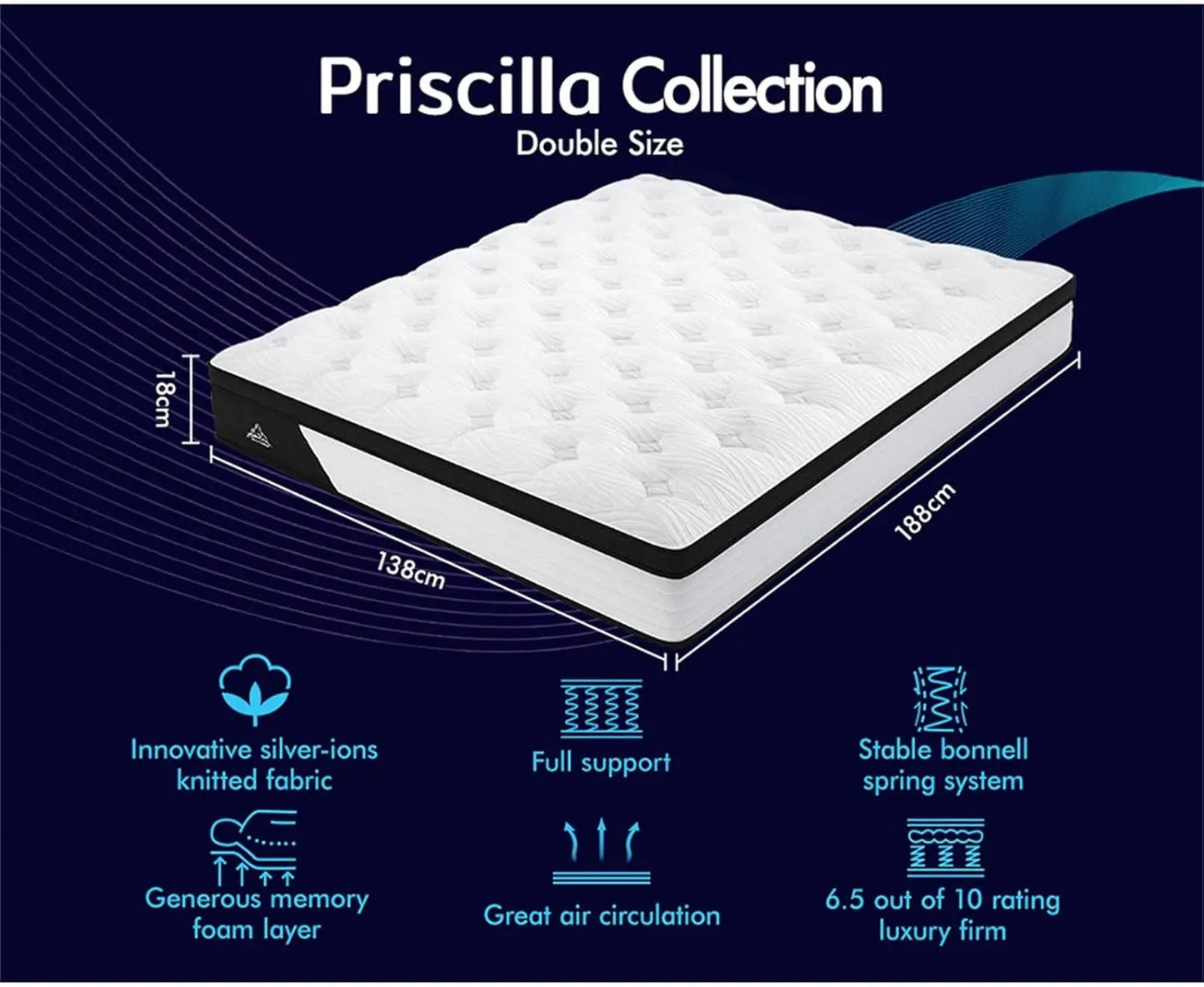 XMSJ Double Mattress 18cm Duracoil Bonnell Spring - Euro Top Memory Foam Enhanced Edge - Deal Done