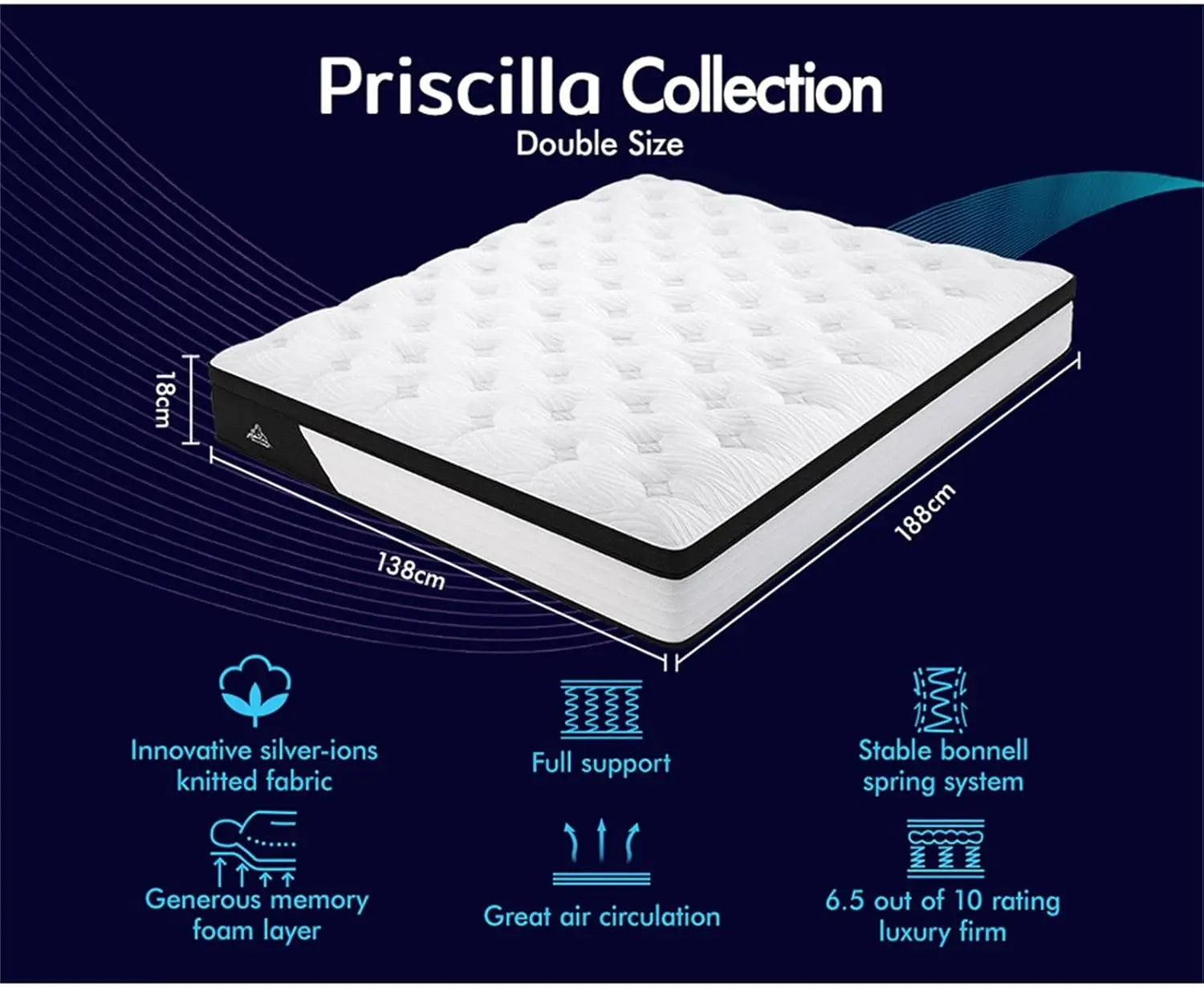 XMSJ Double Mattress 18cm Duracoil Bonnell Spring - Euro Top Memory Foam Enhanced Edge - Deal Done