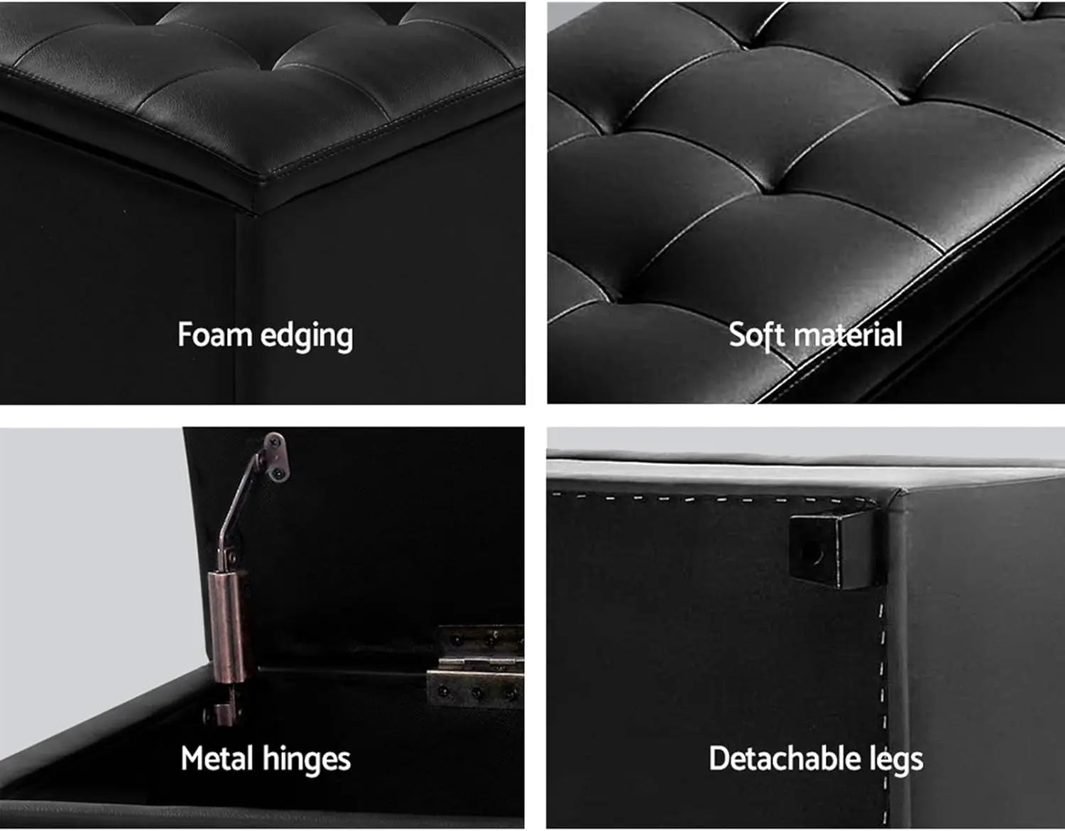 Storage Ottoman Foot Rest Stool 97cm - Padded Seat Blanket Box Chest Black Faux Leather - Deal Done