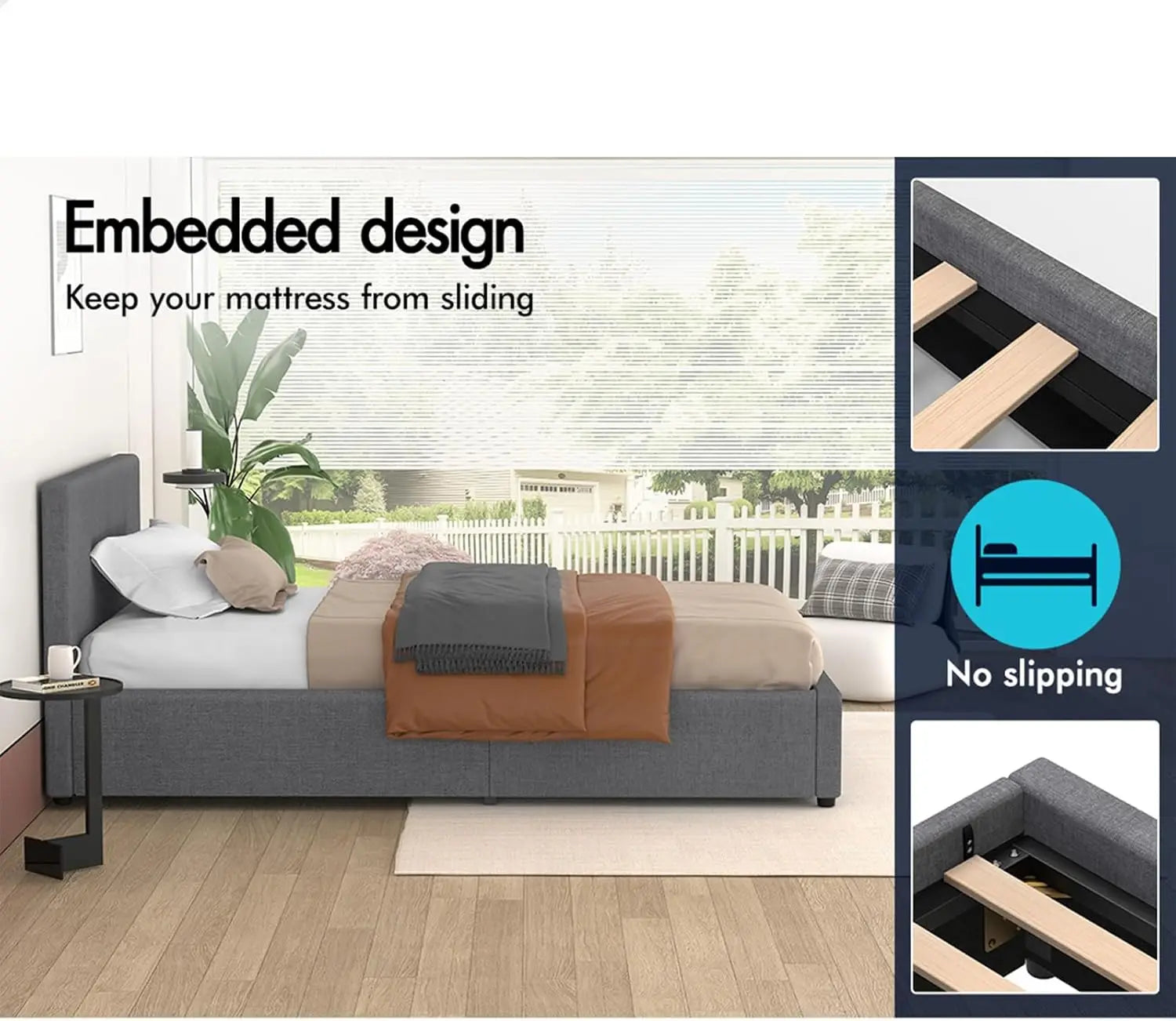 Bed Frame with Gas Lift Storage Base Single Size, Bed Platform Foundation with Linen Fabric Upholstered Tufted Headboard for Mat - Deal Done