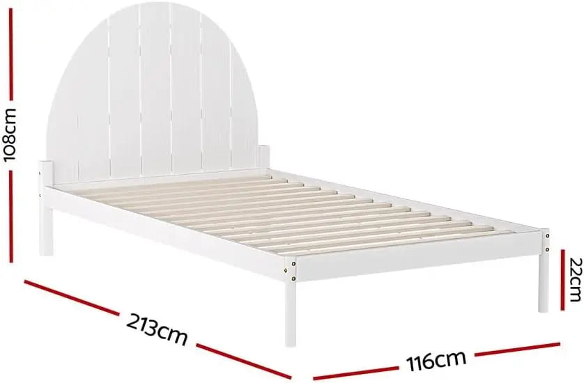 XMSJ Platform Bed Frame with Headboard - White Wooden Timber Slat Base - Deal Done