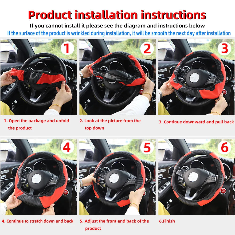 Carbon Fiber Steering Wheel Cover 14.5"-15" Multi-Color